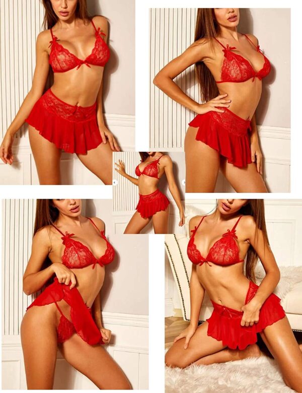 Accessorize Kingdom Women's Brasso & Net Blended Above Knee Babydoll with Panty (Red) - Image 4