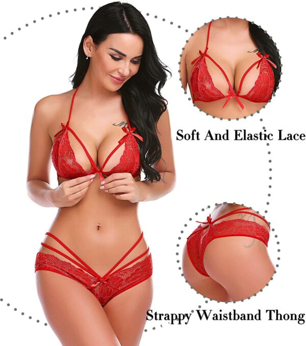 Accessorize Kingdom Lingerie Lace Babydoll 2 Piece Sexy Brasso & Net Blended Bra and Panty Bikinis Sets (3, Black_Red_Violet) - Image 4