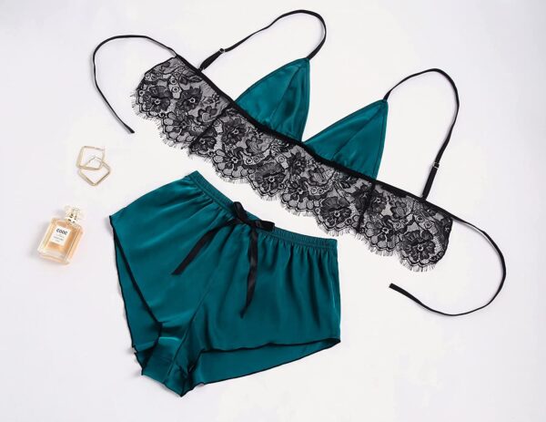 Accessorize Kingdom Women's Net & Satin Solid Above Knee Babydoll | Night Dress for Honeymoon (Free Size, Green) - Image 3