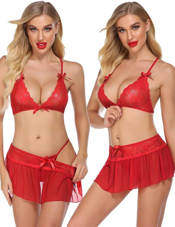 Accessorize Kingdom Women's Brasso & Net Blended Above Knee Babydoll with Panty (Red) - Image 3