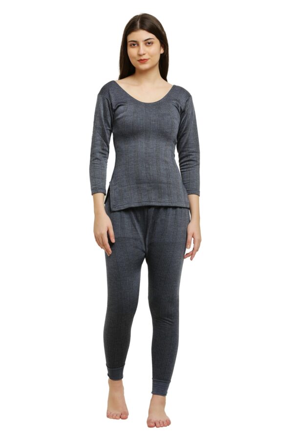 Accessorize Kingdom Slim Fit Low-Neck Thermal 3 Quarter Sleeved Top and Pyjama Set for Women (XX-Large, Blue) - Image 4