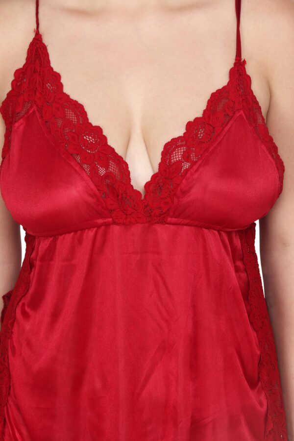 Accessorize Kingdom Women's Sexy Lace Lingerie Set V Neck Sheer Babydoll with G-String Night Suit (Wine Red) - Image 4