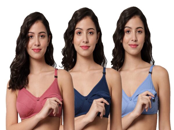 Accessorize Kingdom Women Cotton Blend Maternity Nursing Feeding Bra | Everyday Maternity Bra for Women (C, Pack of 3, 34)
