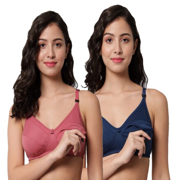Accessorize Kingdom Women Cotton Blend Maternity Nursing Feeding Bra | Everyday Maternity Bra for Women (C, Brown & Navy Blue, 44)