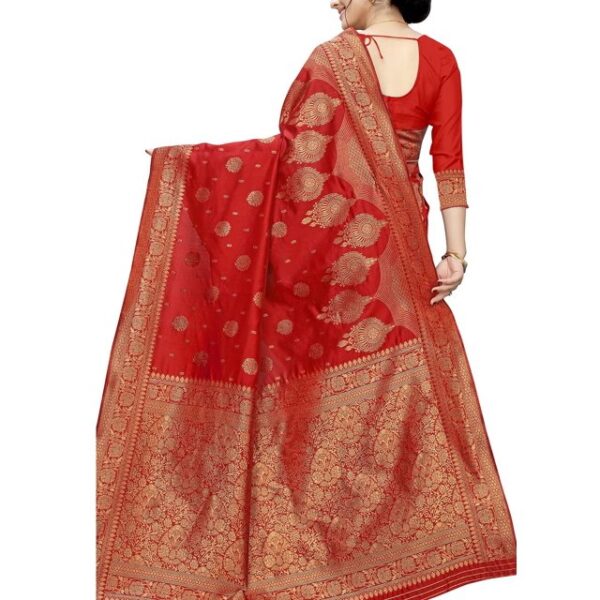 Accessorize Kingdom Banarasi Silk Floral Pattern Zari Butta Woven Saree With Blouse Piece - Image 2