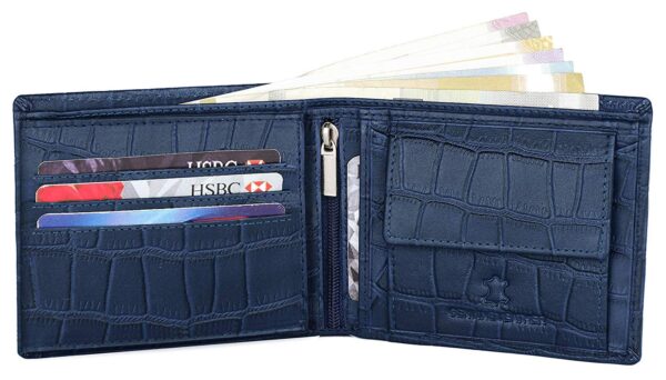 WildHorn Blue Leather Wallet for Men I 9 Card Slots I 2 Currency & Secret Compartments I 1 Zipper & 3 ID Card Slots - Image 4