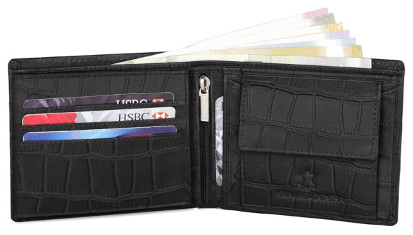 WildHorn Black Leather Wallet for Men I 9 Card Slots I 2 Currency & Secret Compartments I 1 Zipper & 3 ID Card Slots - Image 4