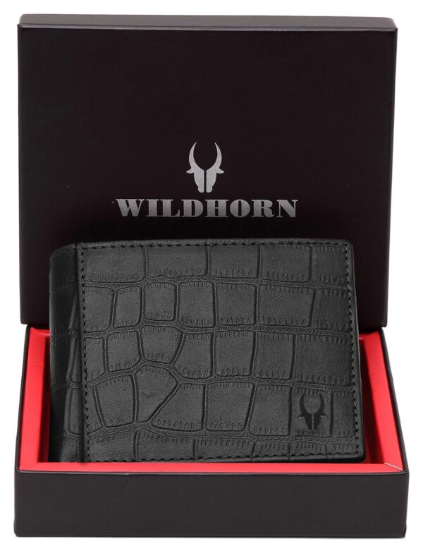 WildHorn Black Leather Wallet for Men I 9 Card Slots I 2 Currency & Secret Compartments I 1 Zipper & 3 ID Card Slots - Image 2