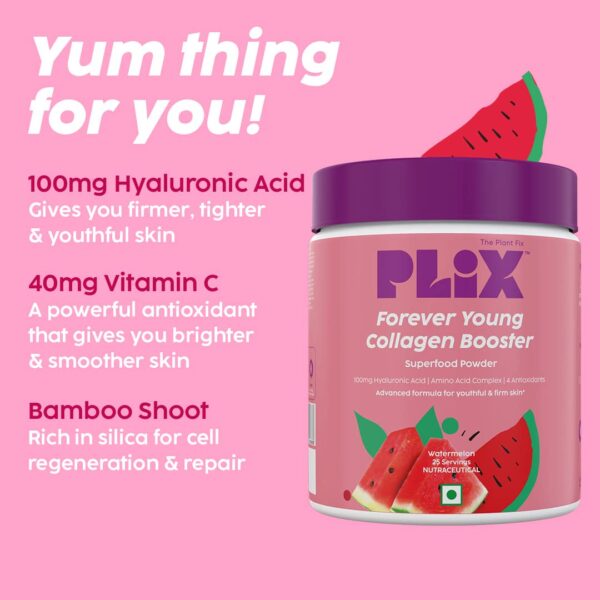 Employment Hours Collagen Supplement Powder to support Skin Elasticity, Firmness & Youthful Glow | 100% Plant-based with Hyaluronic Acid & Vitamin C | For Women & Men | Watermelon Flavour, Pack of 1 - Image 3