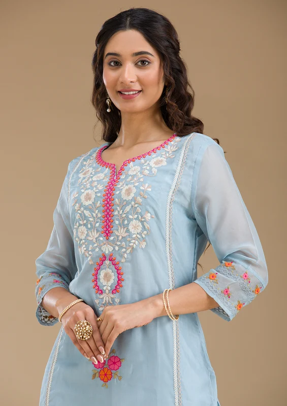 SSRM0043261_SKY_BLUE_5_800x800 Blue Organza Threadwork Straight Kurta With Pant Regular And Dupatta (Copy) - Image 1